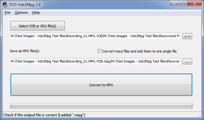 DVDVob2Mpg 2.0 VOB to MPG conversion