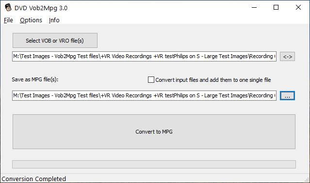 DVDVob2Mpg 3.0 VOB to MPG conversion